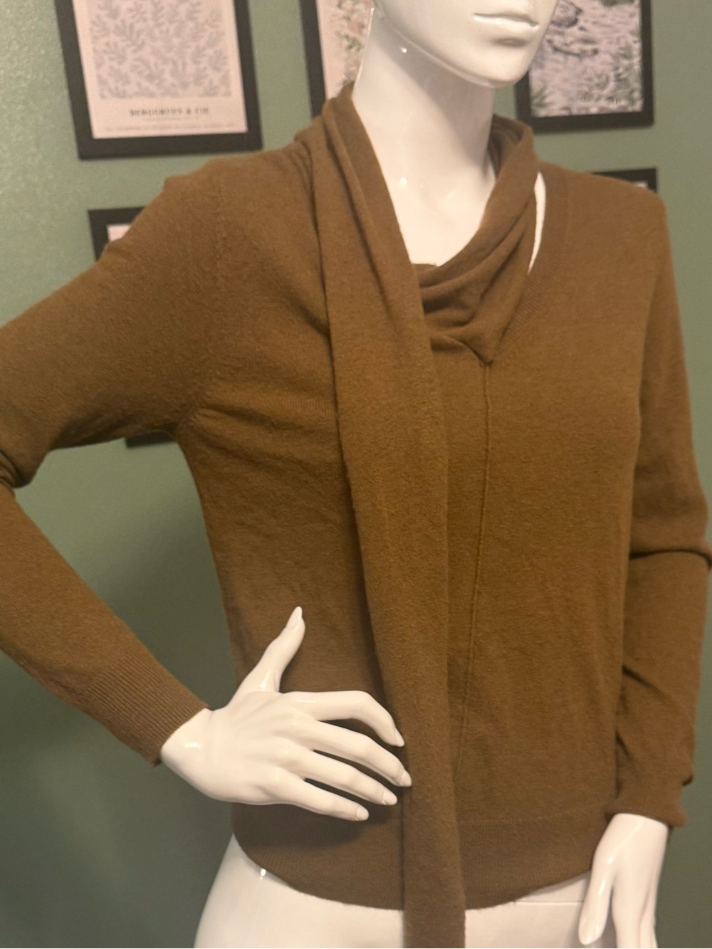 Zara Brown Sweater with Scarf Detail NWT